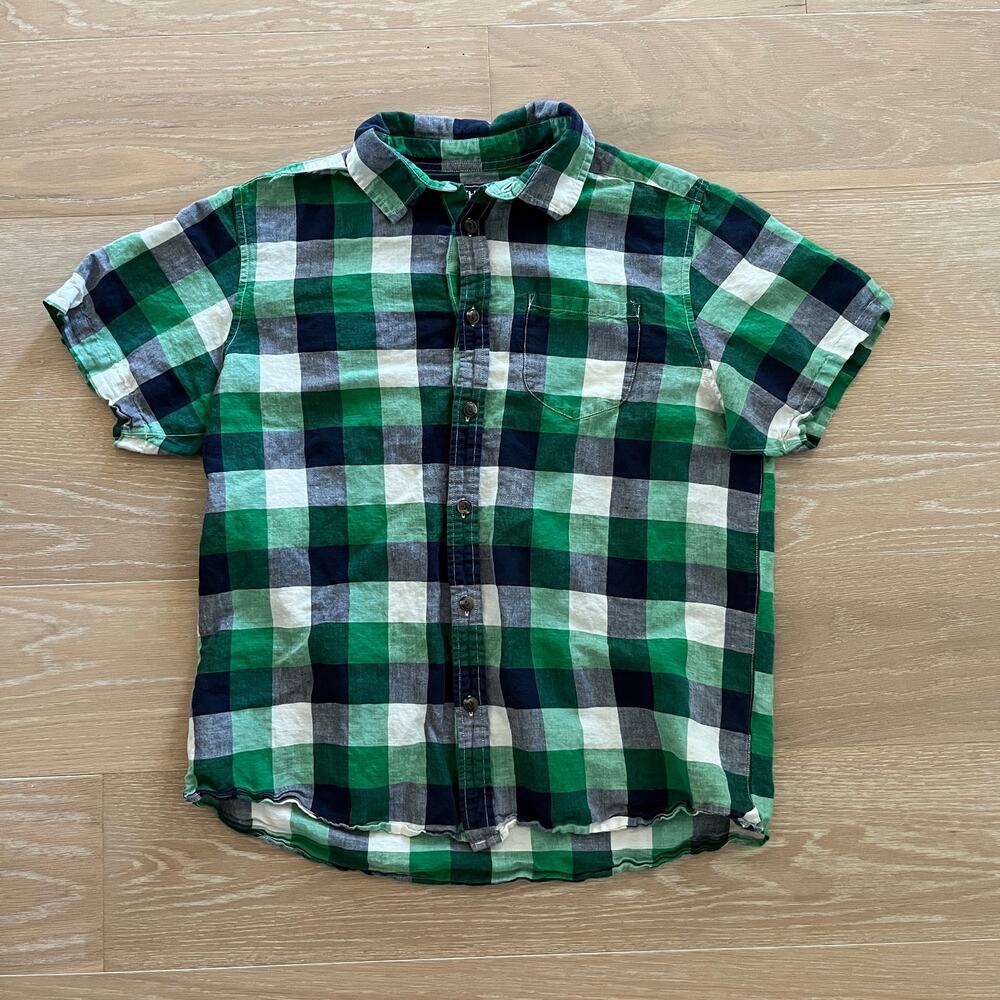 The North Face Men's Linen Blend Short Sleeve Button Down Plaid Shirt